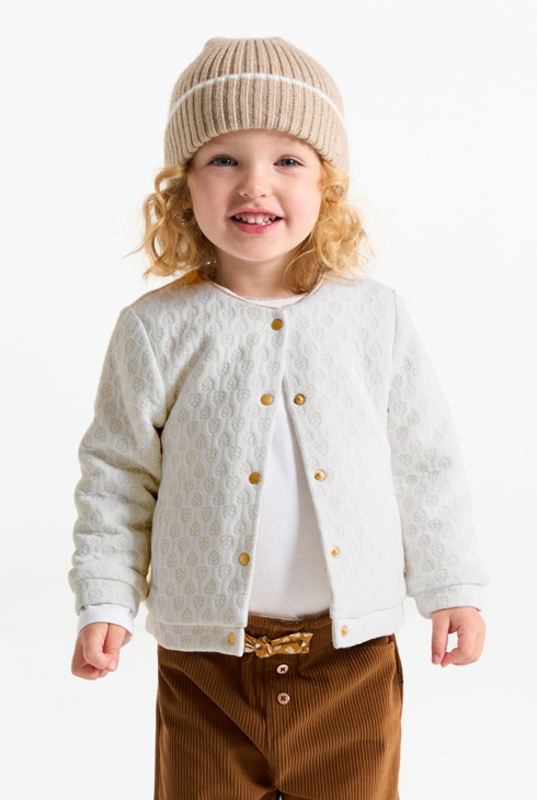 Warme weiße Strickjacke aus schillerndem Molton mit Futter Kleinkind Mädchen 1