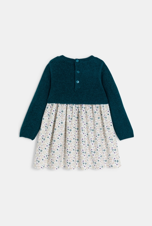 Robe bi-matière maille et jersey vert bébé fille