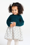 Robe bi-matière maille et jersey vert bébé fille 1