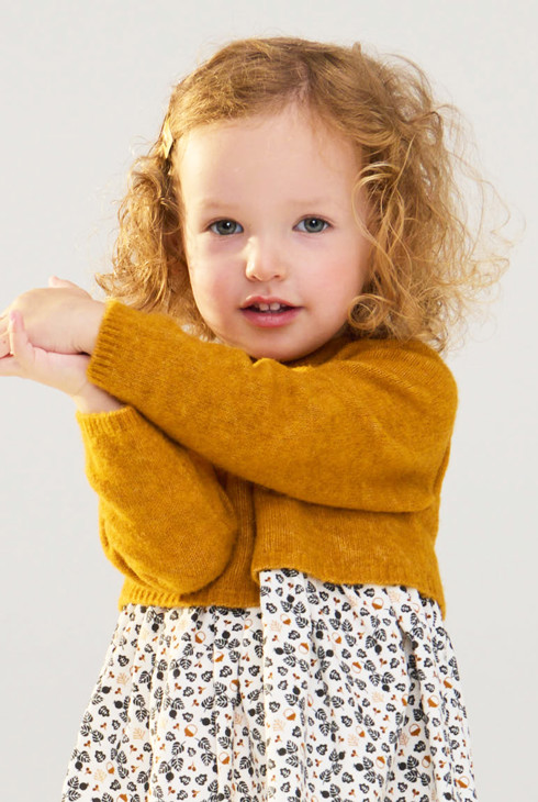 Abito giallo in maglia e jersey bi-materiale neonata 1