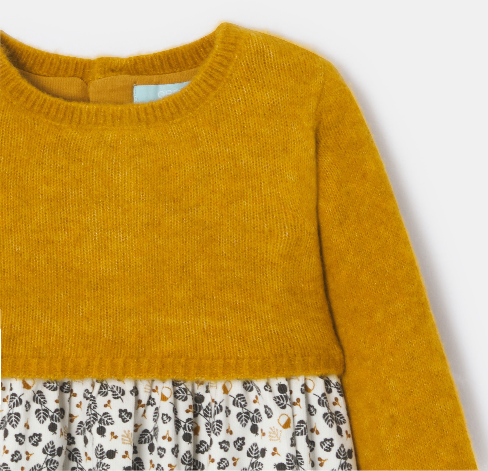 Robe bi-matière maille et jersey jaune bébé fille