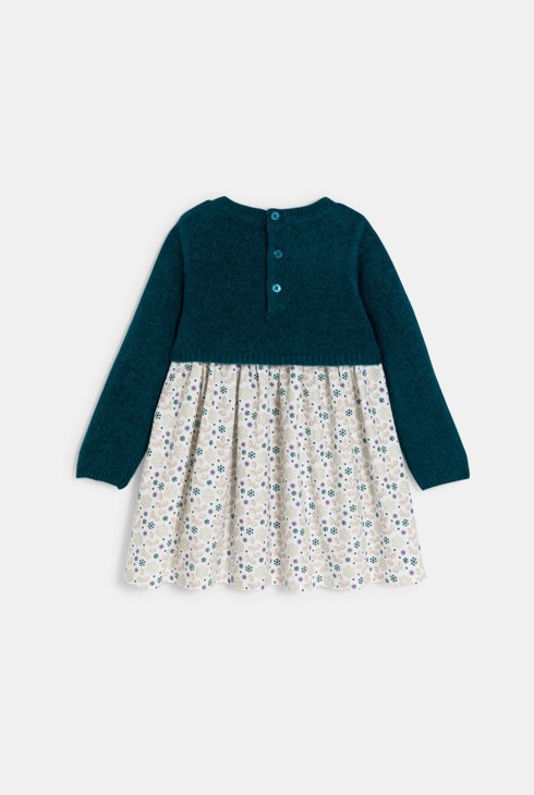 Robe bi-matière maille et jersey vert bébé fille 2