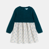 Robe bi-matière maille et jersey vert bébé fille