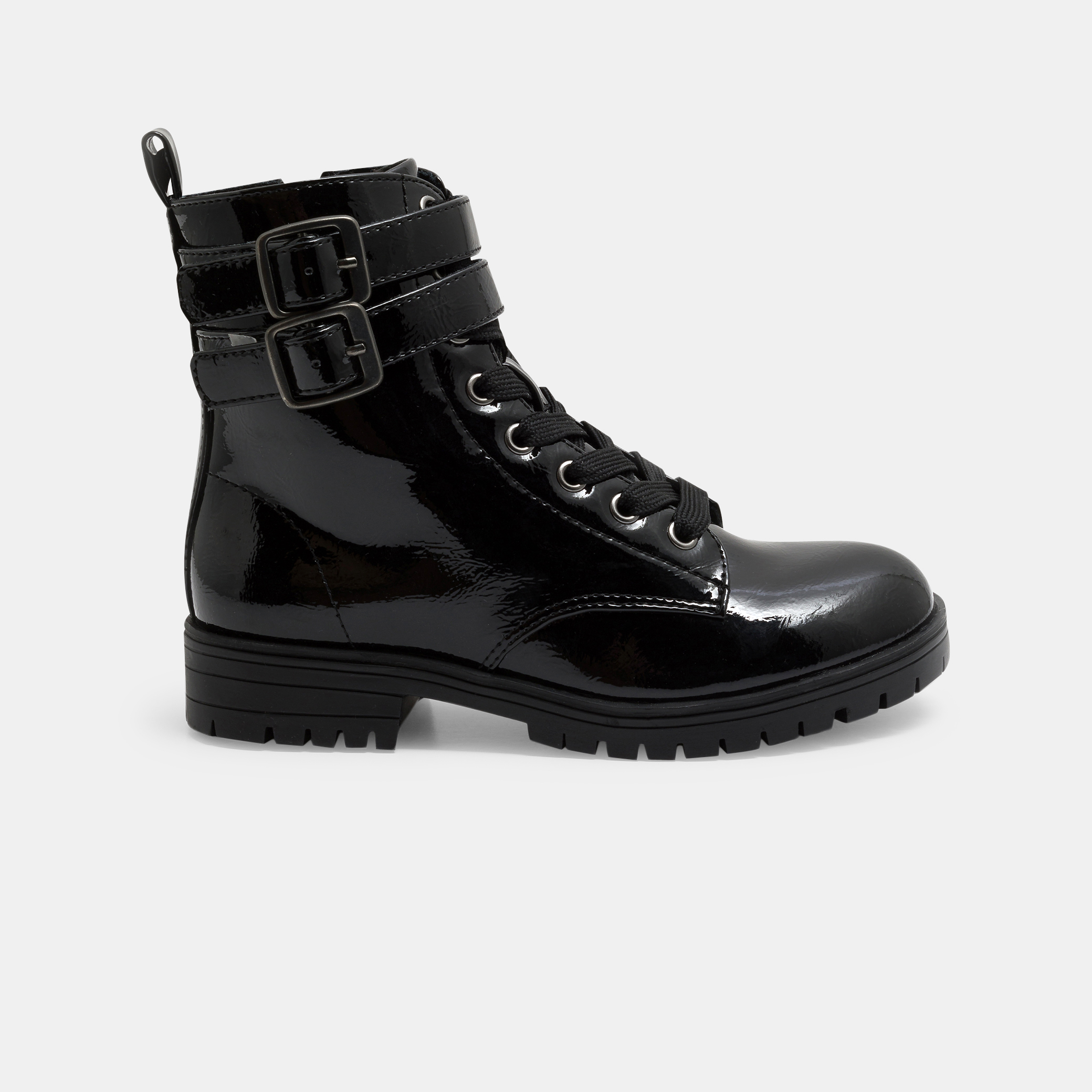 Girl s black patent boots with buckles