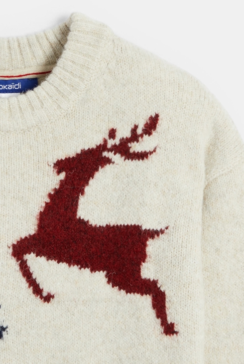 Fantovski pulover bež barve z žakardnimi motivi 2