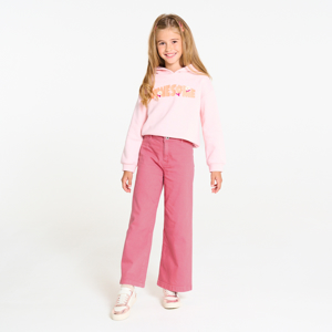 Wijde broek met hoge taille van roze stof voor meisjes 1