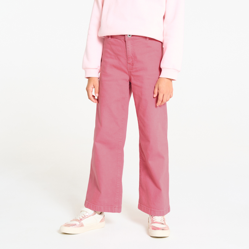 Girl's pink canvas high rise wide-leg trousers Okaïdi & Obaïbi Girl's pink canvas high rise wide-leg trousers Okaïdi & Obaïbi