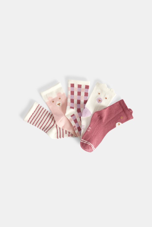 Chaussettes ours rose bébé fille (lot de 5) 2