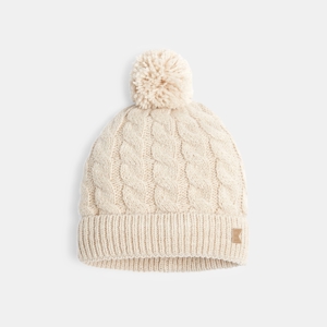 Girl's beige cable-knit bobble hat 1