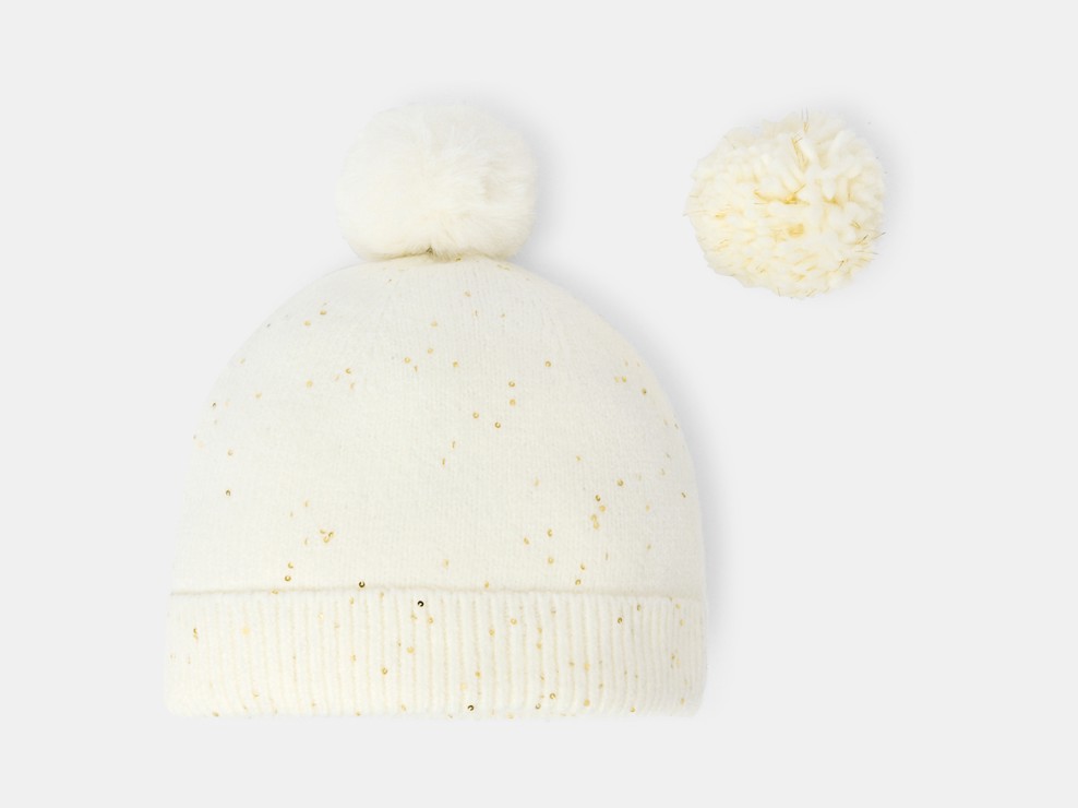 Bonnet à paillettes écru Fille 1