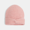 Bonnet côtelé à revers croisé rose Fille