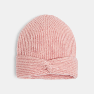 Bonnet côtelé à revers croisé rose Fille 1