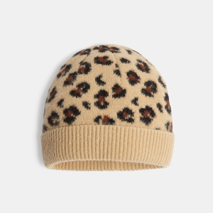 Bonnet en jacquard léopard beige Fille 1