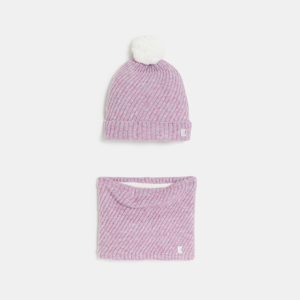 Bonnet + snood assortis mauve Fille 1