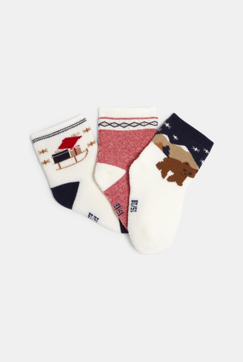 Chaussettes thème hiver bleu bébé garçon (lot de 3)