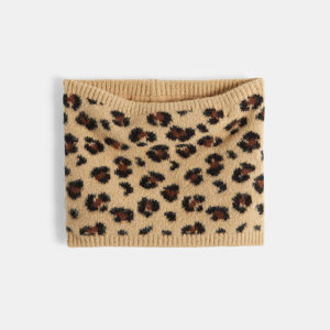 Girl's beige jacquard leopard snood 1