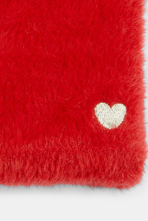 Rdeč pleten kosmaten šal za deklice 2