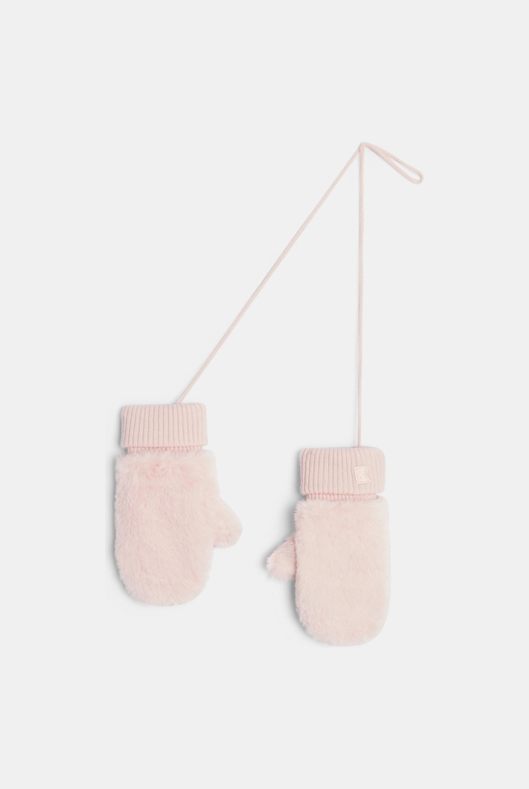 Moufles en moumoute sherpa et polaire rose pastel Fille 1
