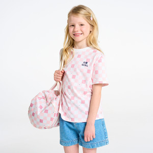 Roze dambord T-shirt voor meisjes 1