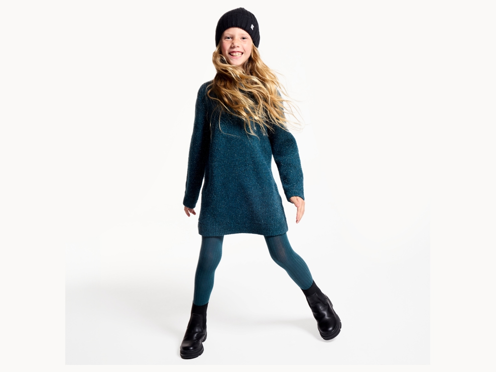 Robe-pull en tricot vert foncé Fille 1