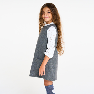 Robe chasuble petits carreaux gris Fille 1