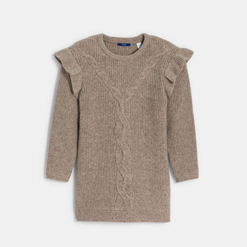 Robe Pull À Volants Beige Foncé Fille - Beige Mulot - 10A - OKAIDI