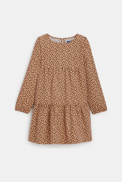 Dekliška rjava žametna obleka z leopardjim potiskom 1