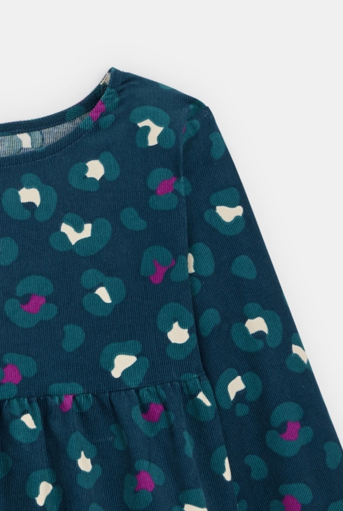 Robe en velours imprimé bleu Fille
