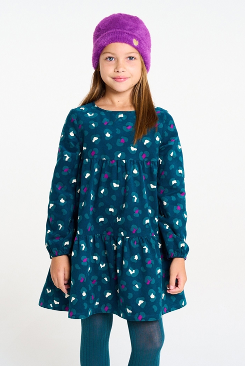 Abito blu in velluto stampato per bambina 1