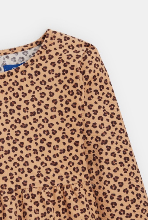 Dekliška rjava žametna obleka z leopardjim potiskom 2