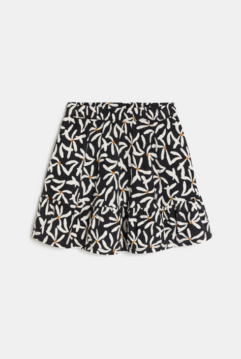 Jupe courte en velours imprimé noir Fille