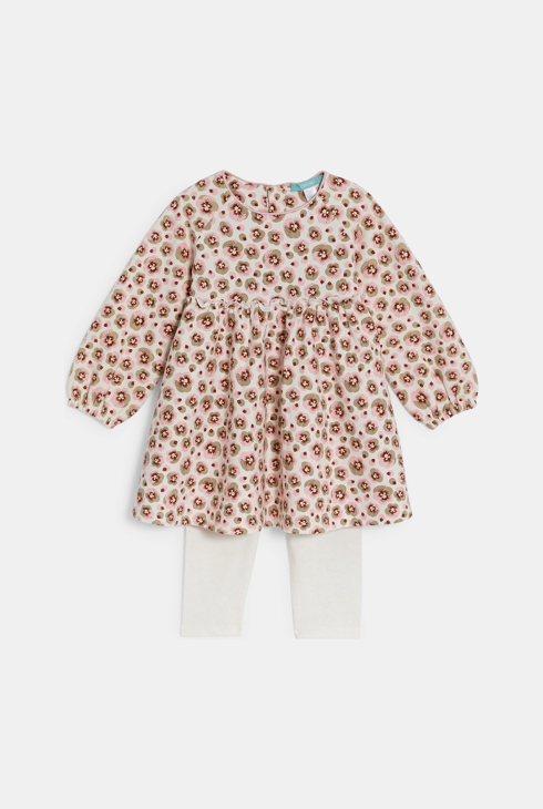 Robe fleurie manches longues et legging blanc bébé fille 1