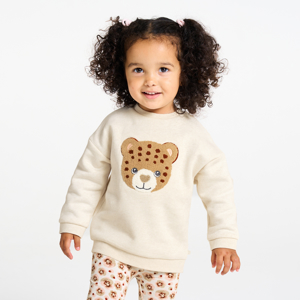 Sweat molleton long panthère et legging beige bébé fille 1