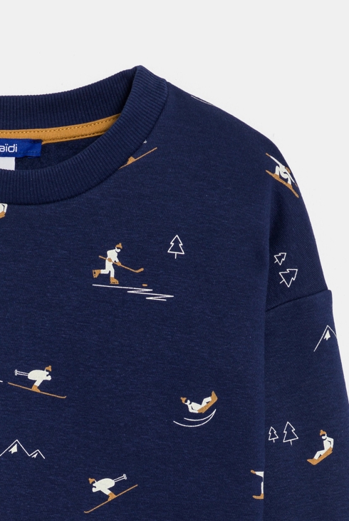Sweat-shirt motif ski bleu marine Garçon