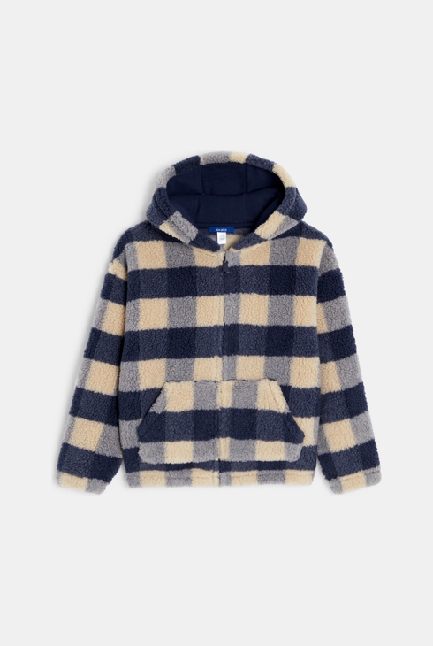 Blaues Sweatshirt aus kariertem Kuschelfleece für Jungen 1