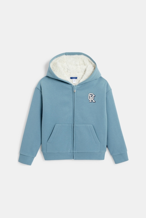 Sweat-shirt fourré à capuche bleu Garçon