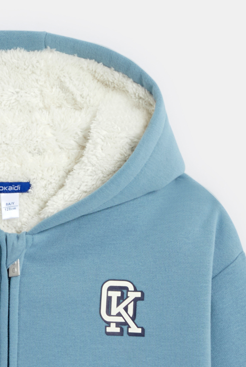 Sweat-shirt fourré à capuche bleu Garçon