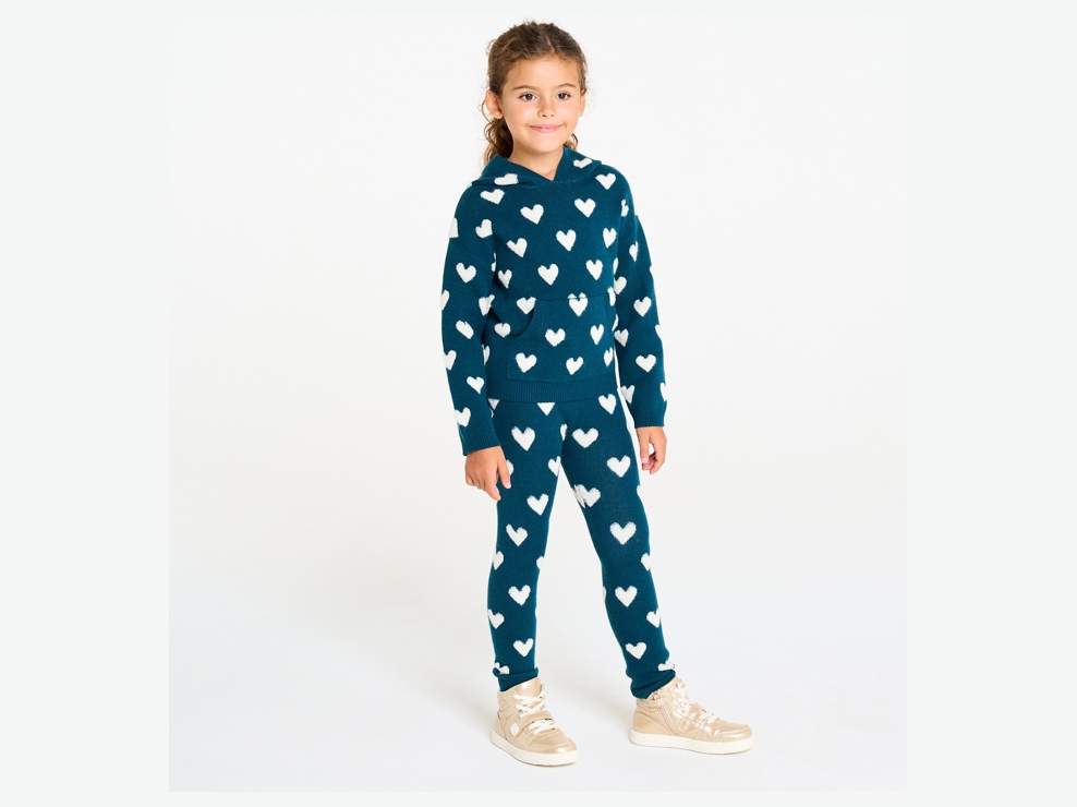Leggings blu navy con stampa cuore per bambina 1