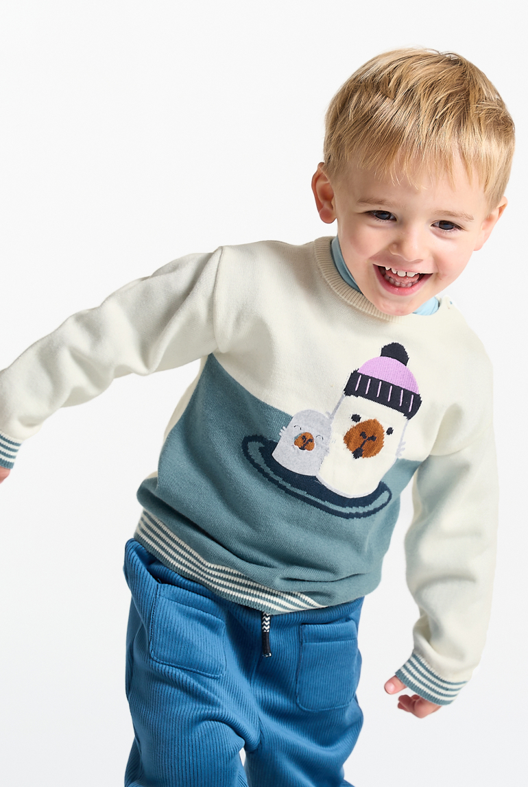 Pull maille tricot phoque bleu bébé garçon 1