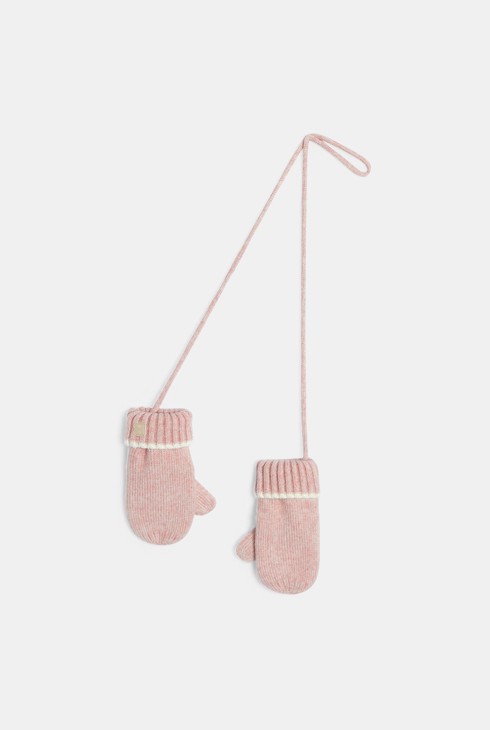 Moufles en maille tricot rose bébé fille 2