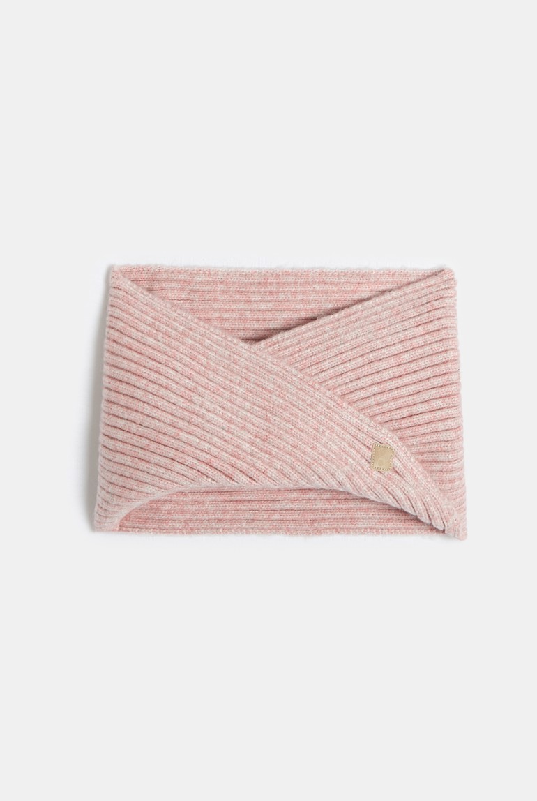 Snood croisé en maille tricot rose bébé fille 1