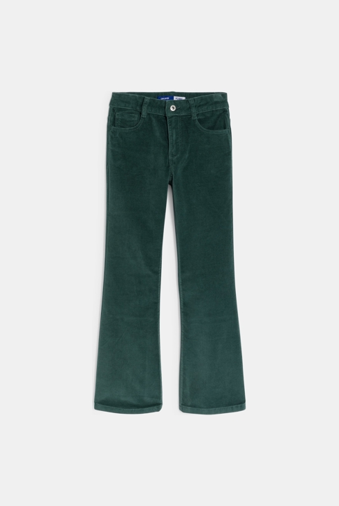 Pantalon flare en velours lisse vert foncé Fille 1