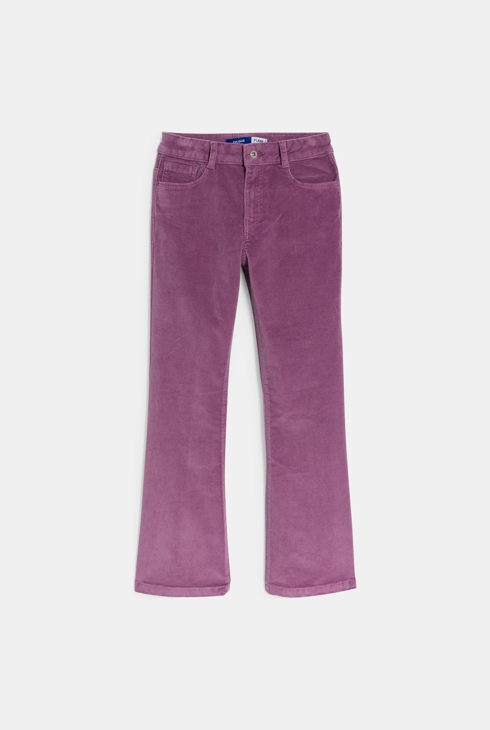 Pantalon flare en velours lisse mauve Fille 1