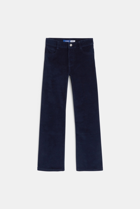 Pantalon flare en velours lisse bleu marine Fille 1