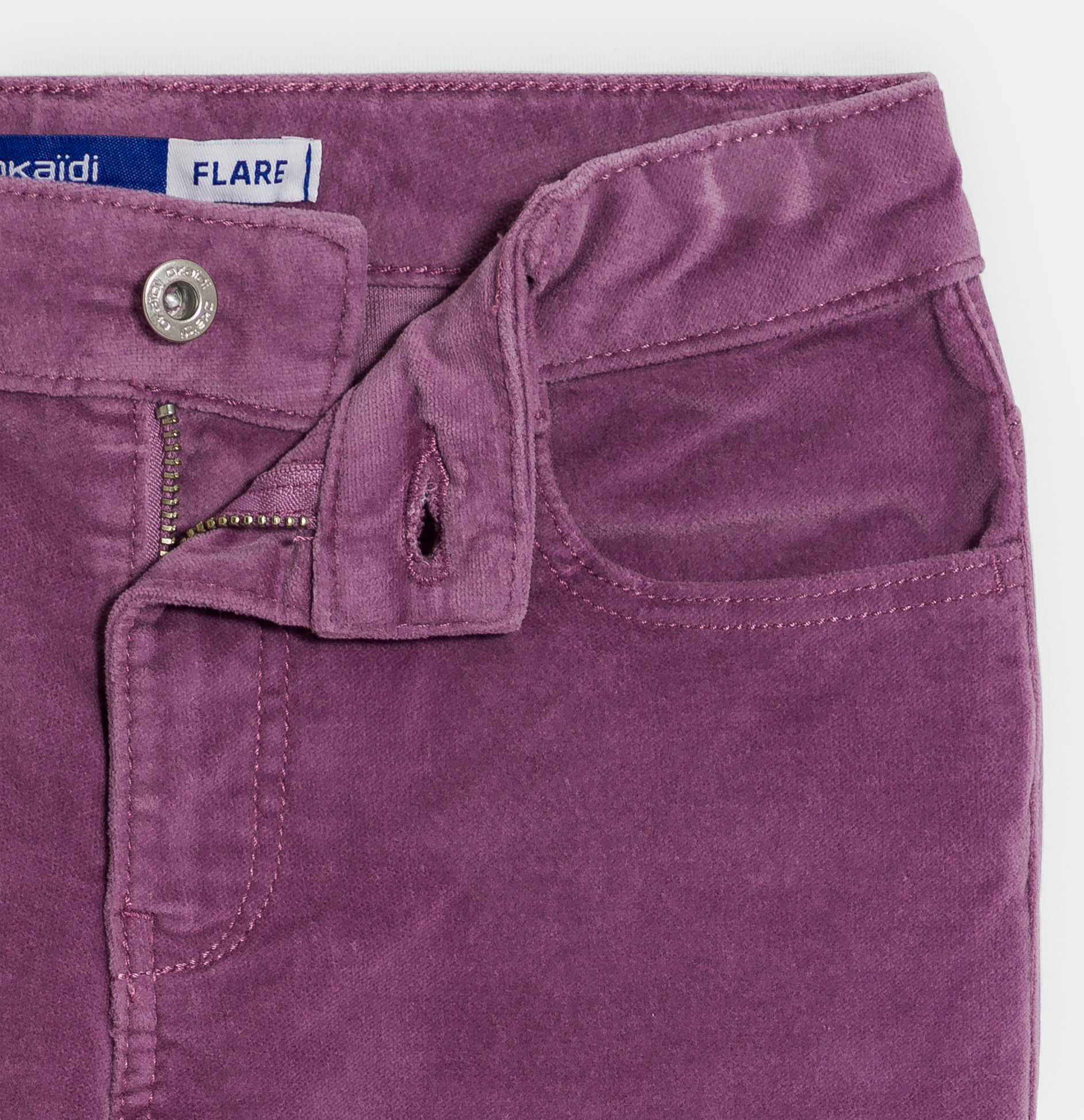 Pantalon flare en velours lisse mauve Fille 2