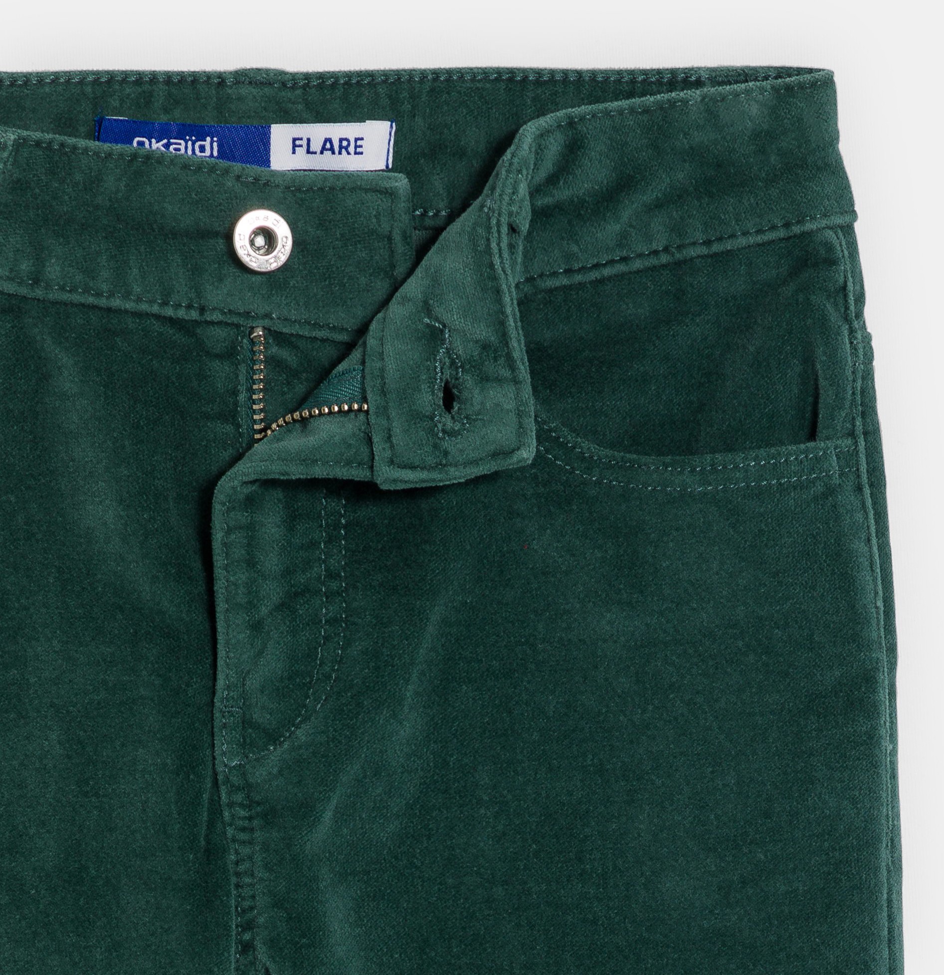 Pantalon flare en velours lisse vert foncé Fille 2