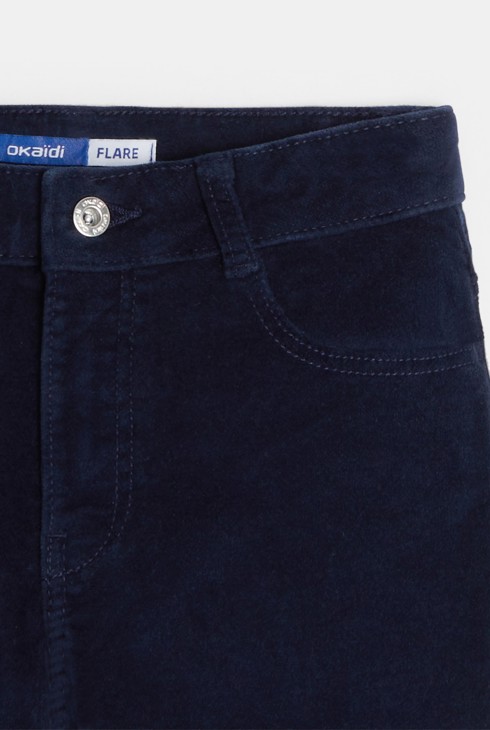 Pantalon flare en velours lisse bleu marine Fille 2