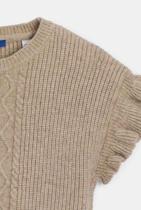 Pull manches courtes volantées beige Fille 2