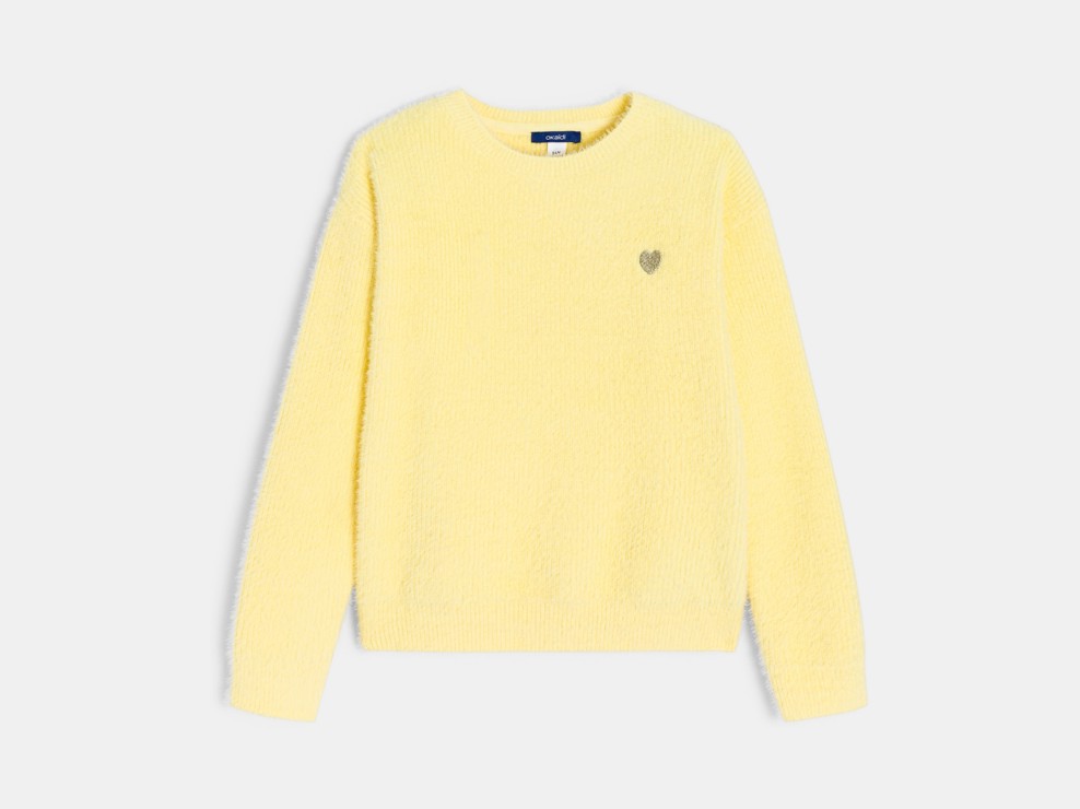 Pull côtelé moelleux jaune Fille 1