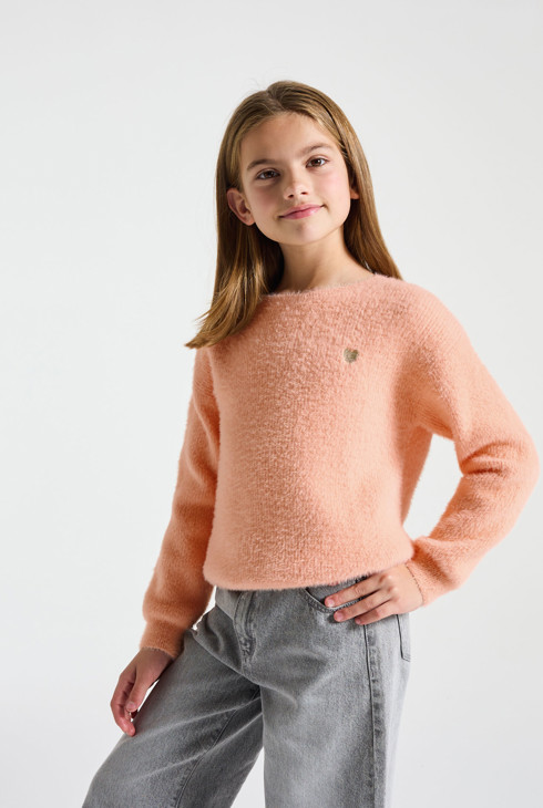Pull doux orange fille 2